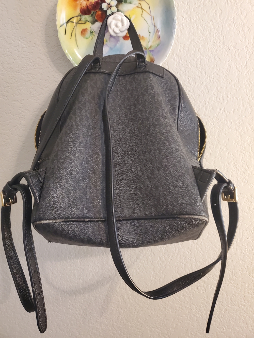 Michael Kors Charcoal MK Monogram Backpack with Gold Hardware - Picture 11 of 16